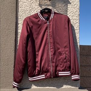 MAROON SATIN BOMBER JACKET ( WOMENS MEDIUM )